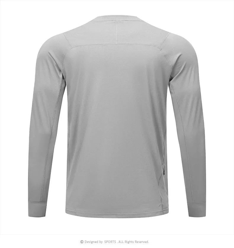 Quick Dry Long Sleeve T-Shirt Men's Thin Collar Breathable Outdoor Sports Base Shirt Striped Pattern Casual Comfortable Top