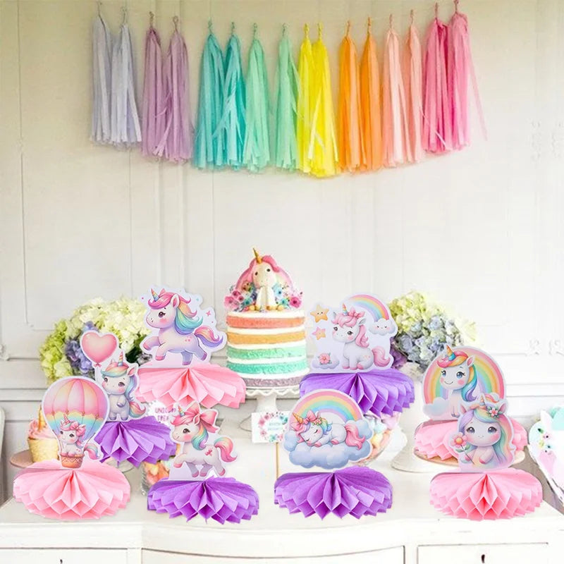 Rainbow Unicorn Honeycomb Ornament Set Rainbow Unicorn Birthday Party Decoration Kids Baby Shower Birthday Party Supplies