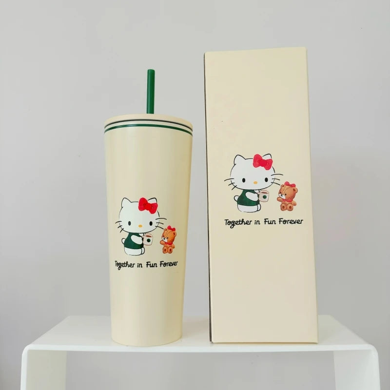 New Hot Limited Edition Sanrio Hello Kitty Co-Branded Cute Mug Straw Cups Stainless Steel Cup Collectibles Cups Halloween Gifts
