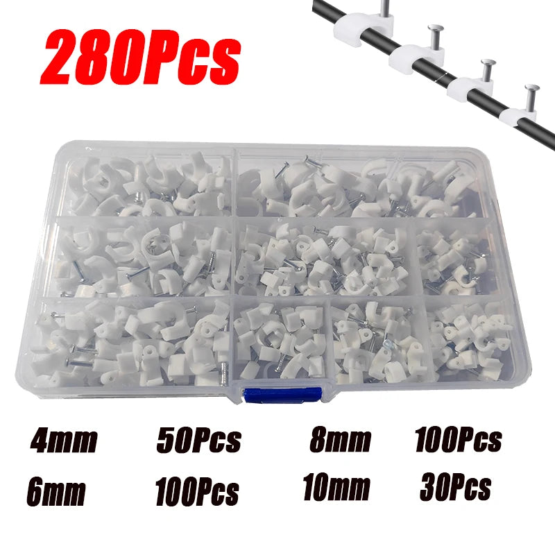 400Pcs 280Pcs Round Cable Wire Clips  Cable Management RG6 CAT6 RJ45 Electrical Wire Cord Tie Holder Circle 4mm 6mm 8mm 10mm