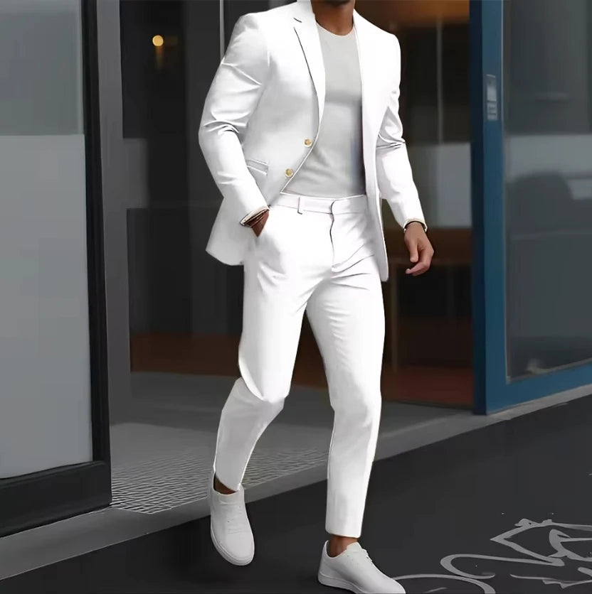 Formal Suit for Mens Wedding Groom Tuxedo Business Work Clothes Office Jacket Pants 2-Piece Suit 2-Button Blazer
