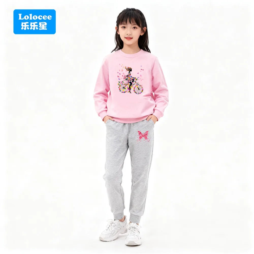 Toddler Girl 2Pcs Outfit: Music Rabbit Cartoon Sweatshirt + Black Pants Kids Casual Clothing Set Kids Tracksuit (3-14Y)  YL01