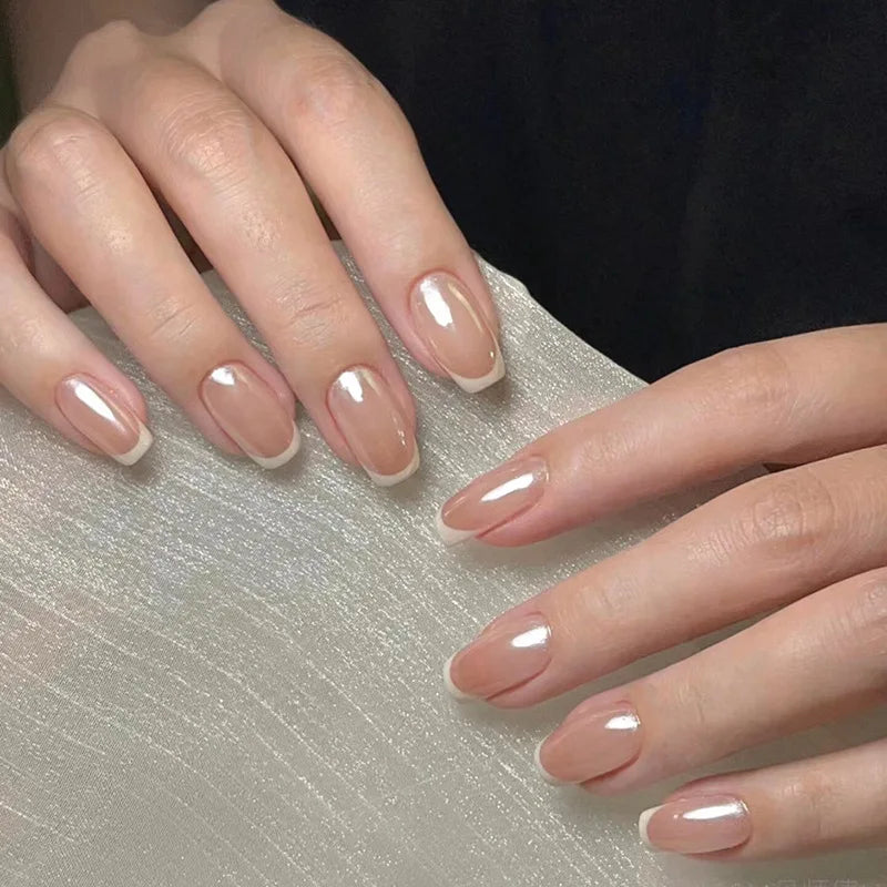 24Pcs/Set Sweet Love Fake Nail with Gradient French Press on Nails Reusable Short Full Cover Nail Tips for Women Wholesale