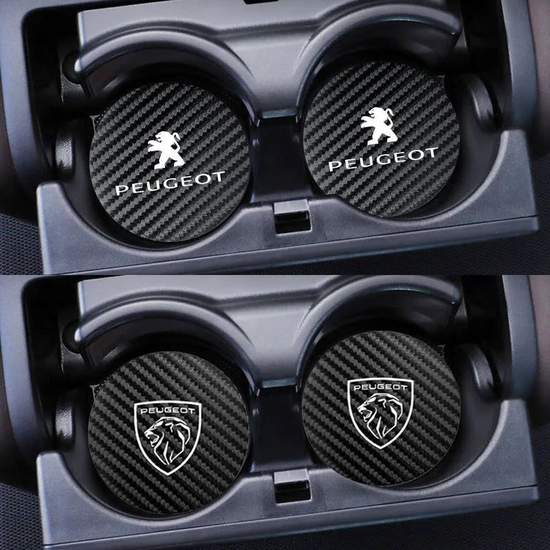 2Pcs Car Coasters Leather Water Cup Mat Auto Accessories For Peugeot 408 4008 308 3008 Rifter 5008 508 2008 208 301 RCZ 407 108