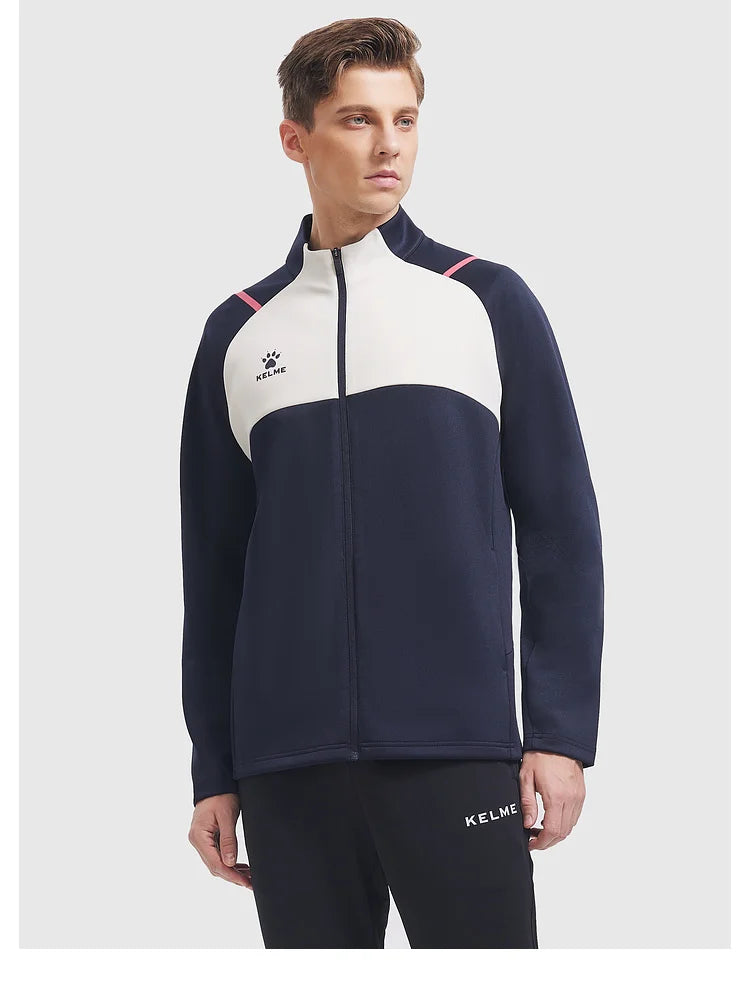 Kelme Football Training Knitted Jacket For Men's Spring 2024 Printed Stand Up Collar Cardigan Sports Coat Children's Sportswear