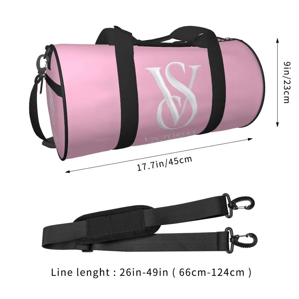 Pink White Stripe Round Capacity Travel Duffel Bag Male Female Large-Capacity Hand Luggage Sports Fitness Bag Travel Package