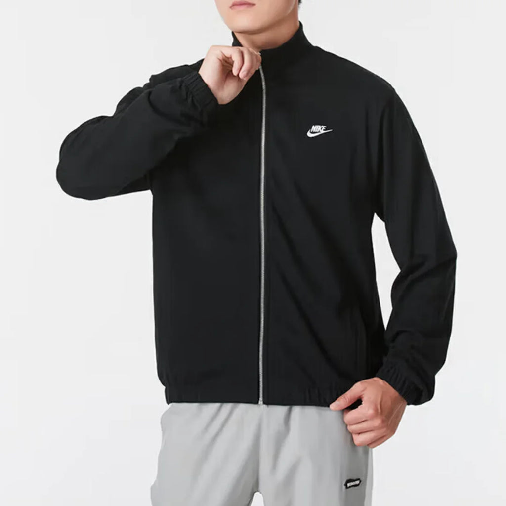 Nike's New Club Series Stand-Up Collar Knit Zipper Outdoor Running Men's Sports Jacket, Comfortable and Skin-Friendly, Stylish Fitness Training Jacket, Cool Black Versatile Trendy Street Style Casual Top, Recommended for Goin