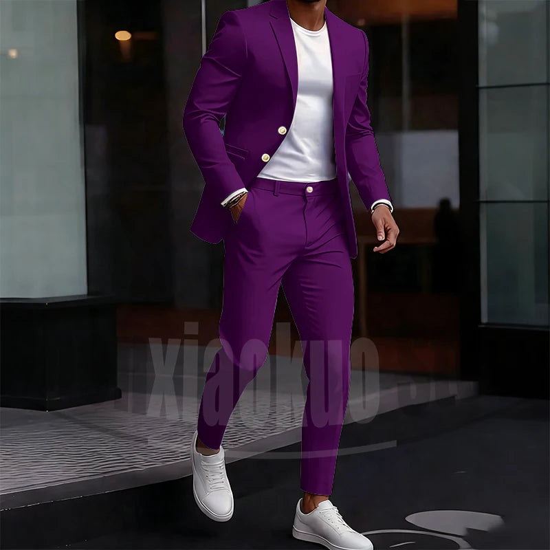 Men's Light Green Suit Set Single Breasted Casual Stylish Wear for Daily Party Fashion Solid Color Formal Male Suit 2 Piece