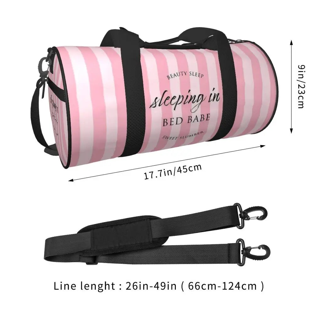 Pink White Stripe Round Capacity Travel Duffel Bag Male Female Large-Capacity Hand Luggage Sports Fitness Bag Travel Package