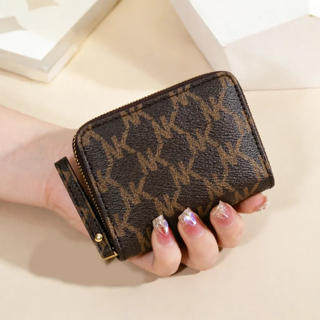 Women's minimalist short wallet with zipper wrapped around clutch wallet, fashionable zipper wrapped around coin wallet