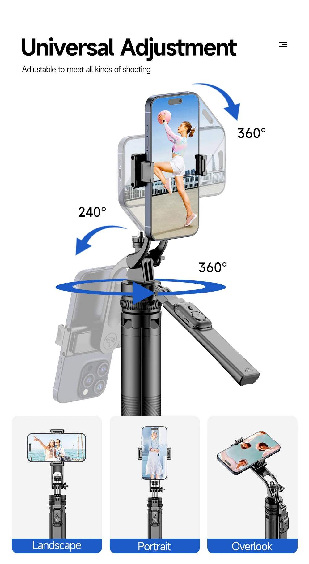 Tripod for Smartphone Light Camera,Tripods Stand with Wireless Bluetooth,Selfie Stick brackets with Phone Holder for Vlog/Video