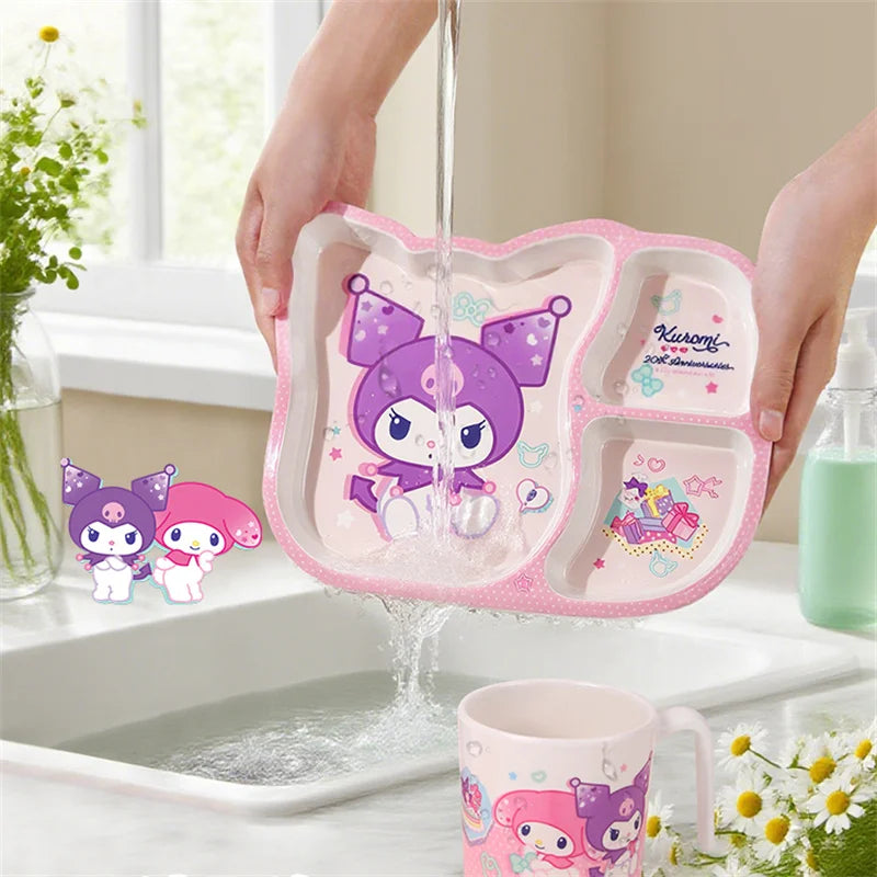 For Sanrio Kuromi Children Tableware Food Grade Dining Plates BPA-Free Salad Fruit Bowl Cartoon Baby Complementary Food Bowls