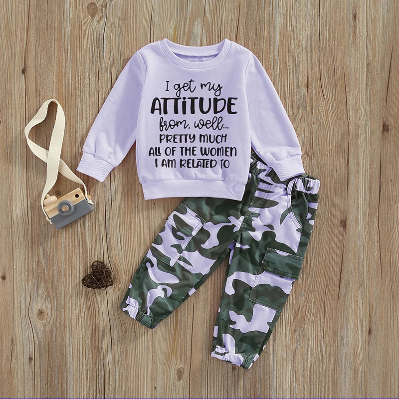 Toddler Girls Clothes 2T 3T 4T 5T Fall Outfits Baby Pullover Sweatshirt & Camouflage Pants Set Kids Winter Sweatsuit