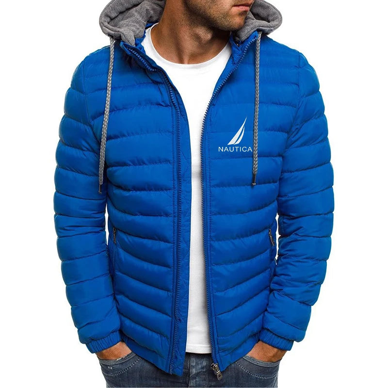 Brand oversized down jacket NAUTICA men's detachable hat thickened hooded cardigan drawstring winter thickened warm jacket top