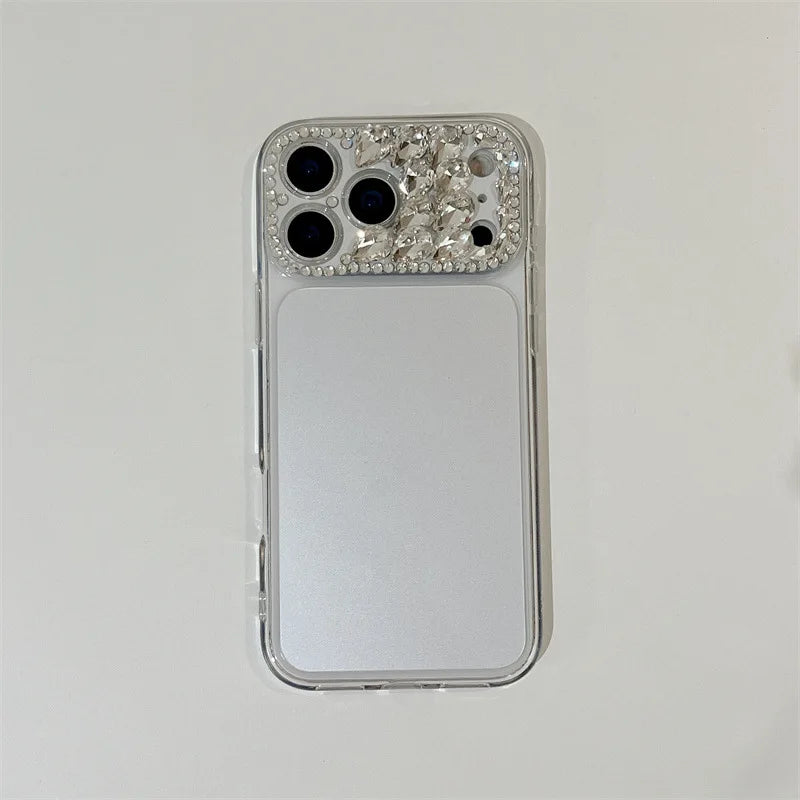 Luxury Sparkling Rhinestone Decoration Camera Frame Large Window Phone Case For iPhone 17 13 14 15 16 Pro Max Shockproof Cover
