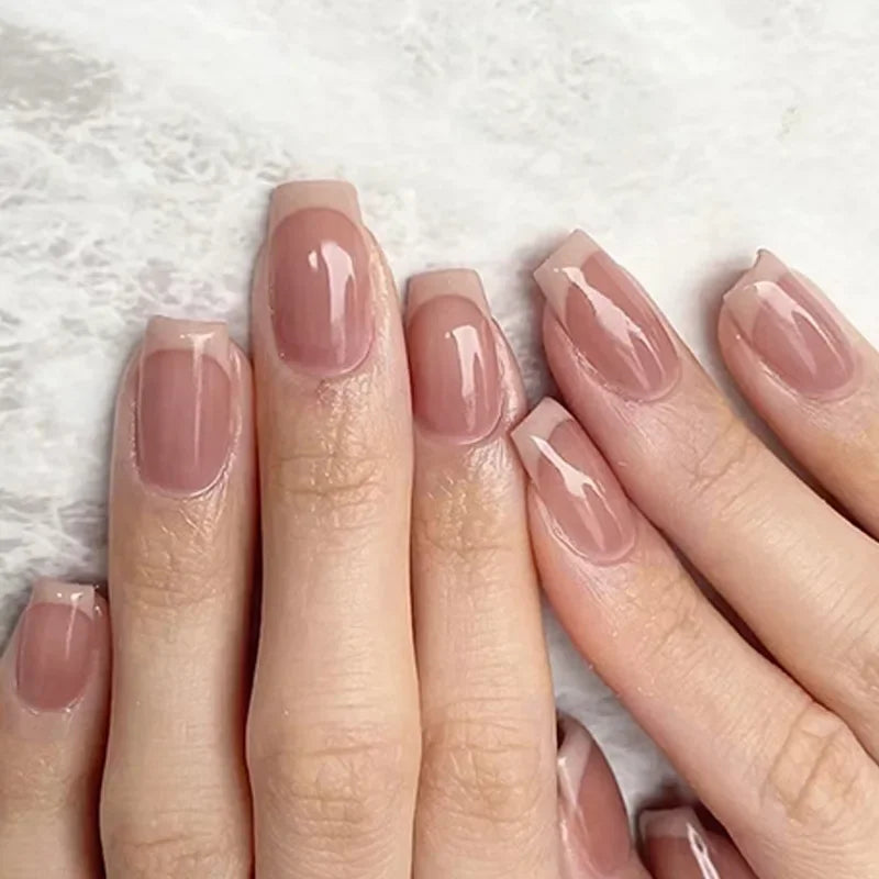 24Pcs/Set Sweet Love Fake Nail with Gradient French Press on Nails Reusable Short Full Cover Nail Tips for Women Wholesale