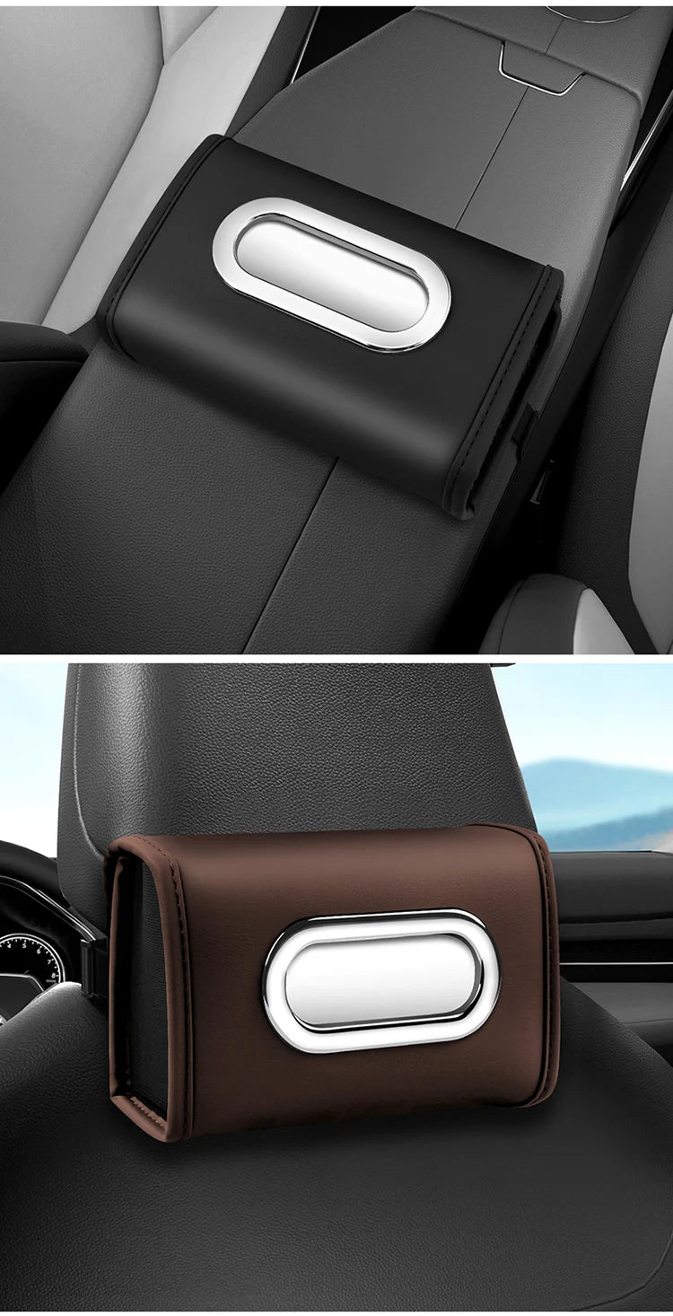 Toyota car tissue box holder flip-top design hanging car seat back tissue box PU leather high quality