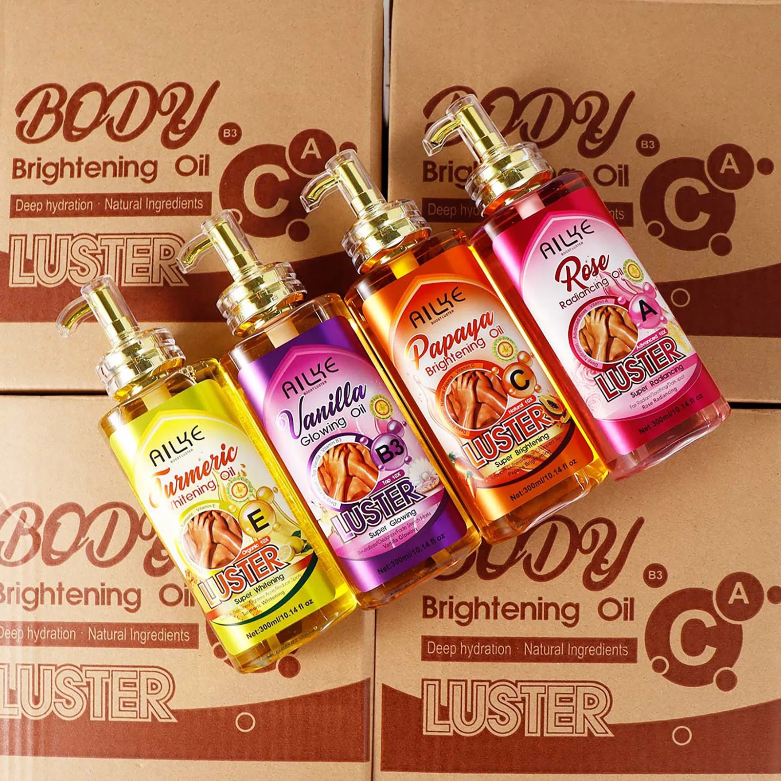AILKE Lightening Body Massage Oil, Moisturizing, Anti Wrinkles, Dry Lines, Dark Spots Removal for All Skin Types, 300ml