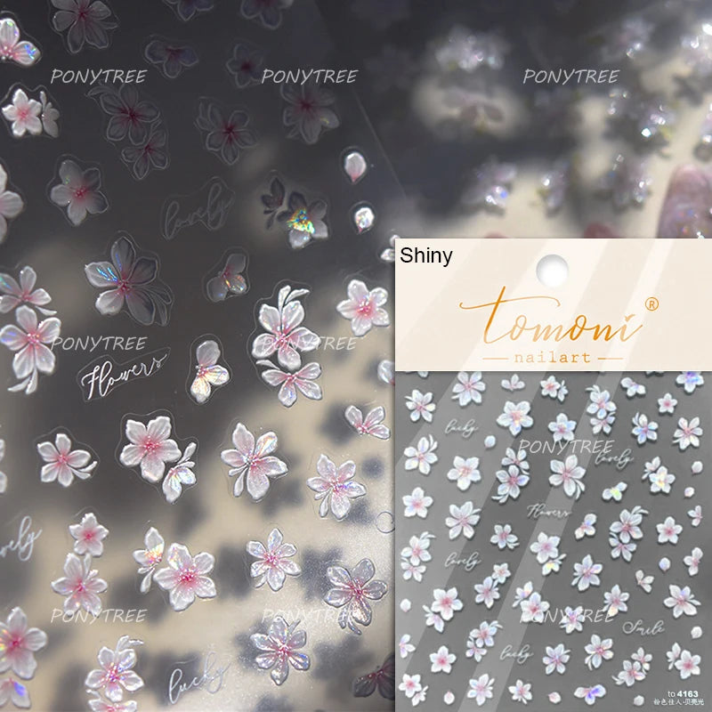 Embossed Flower Pink Butterfly Lucky Peach Blossom Chic Spring Petal 5D Soft Relief Adhesive Nail Art Stickers Manicure Decals