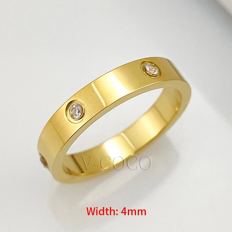 Classic Love Ring for Women Men Couple 18K Gold plated Stainless Steel Crystal Rings Cubic Zircon Wedding Ring Luxury Jewelry