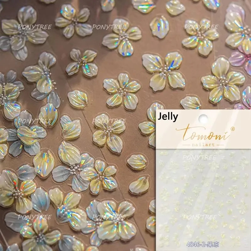 Embossed Flower Pink Butterfly Lucky Peach Blossom Chic Spring Petal 5D Soft Relief Adhesive Nail Art Stickers Manicure Decals