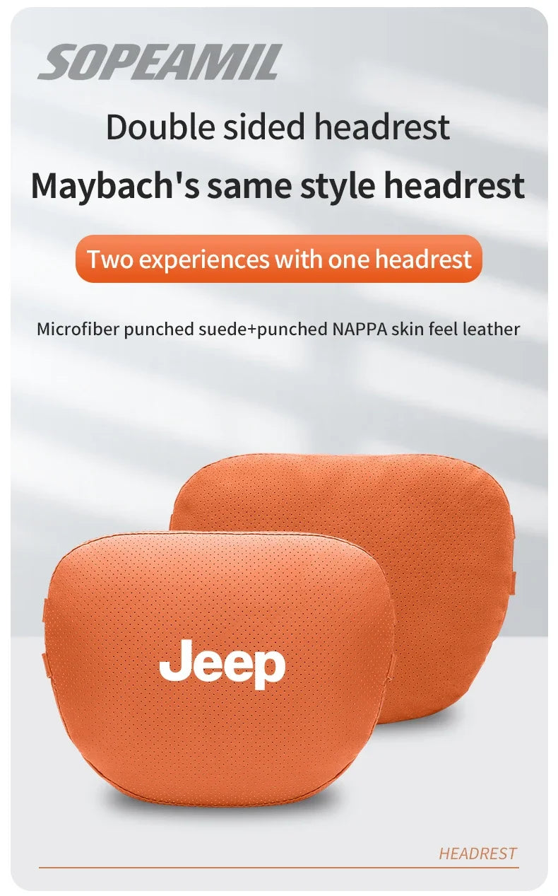 Car Suede Leather Headrest Seat Waist Cushion Pillow Jeep Patriot Commander Renegade Compass Grand Cherokee Wrangler Gladiator