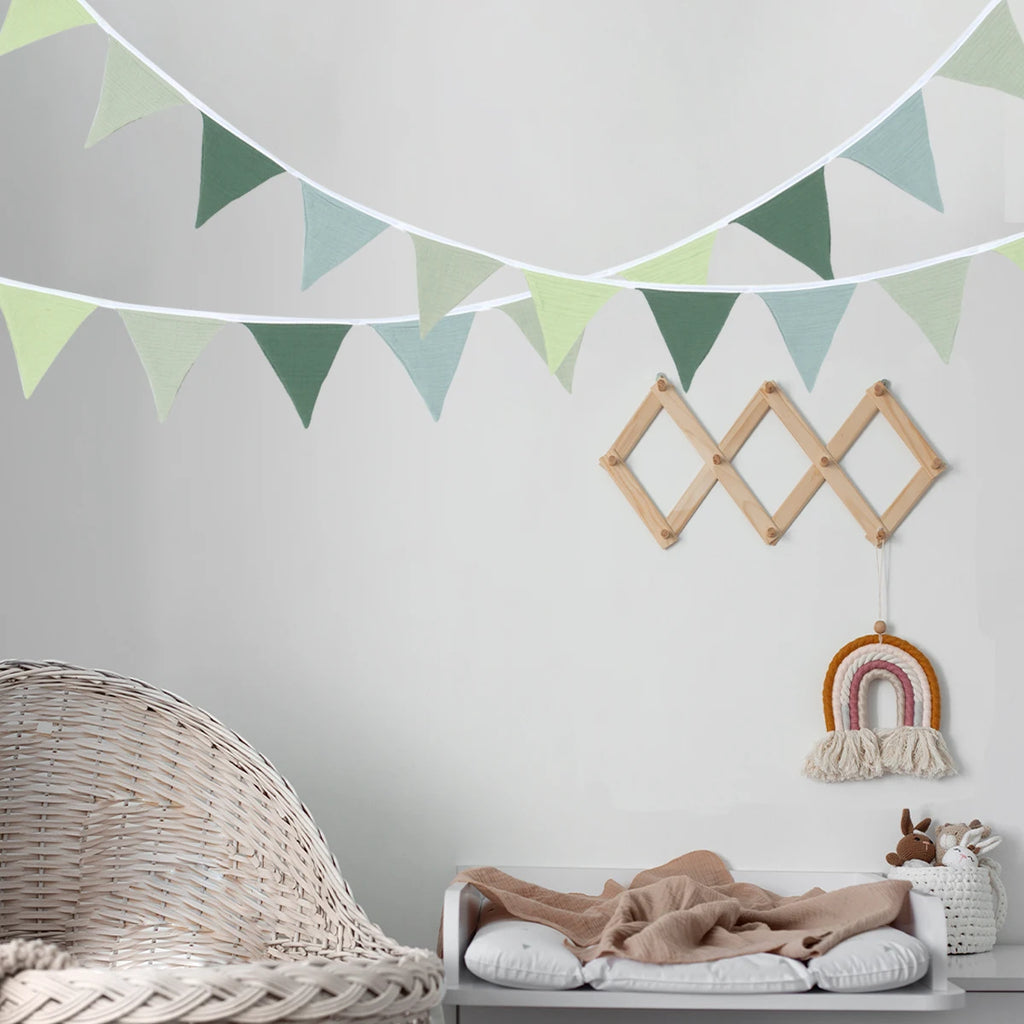 1 Set Sage Green Triangle Flags Bunting Boho-Chic Hanging Flag for Greenery Shower Classroom Wedding Birthday Party Decorations