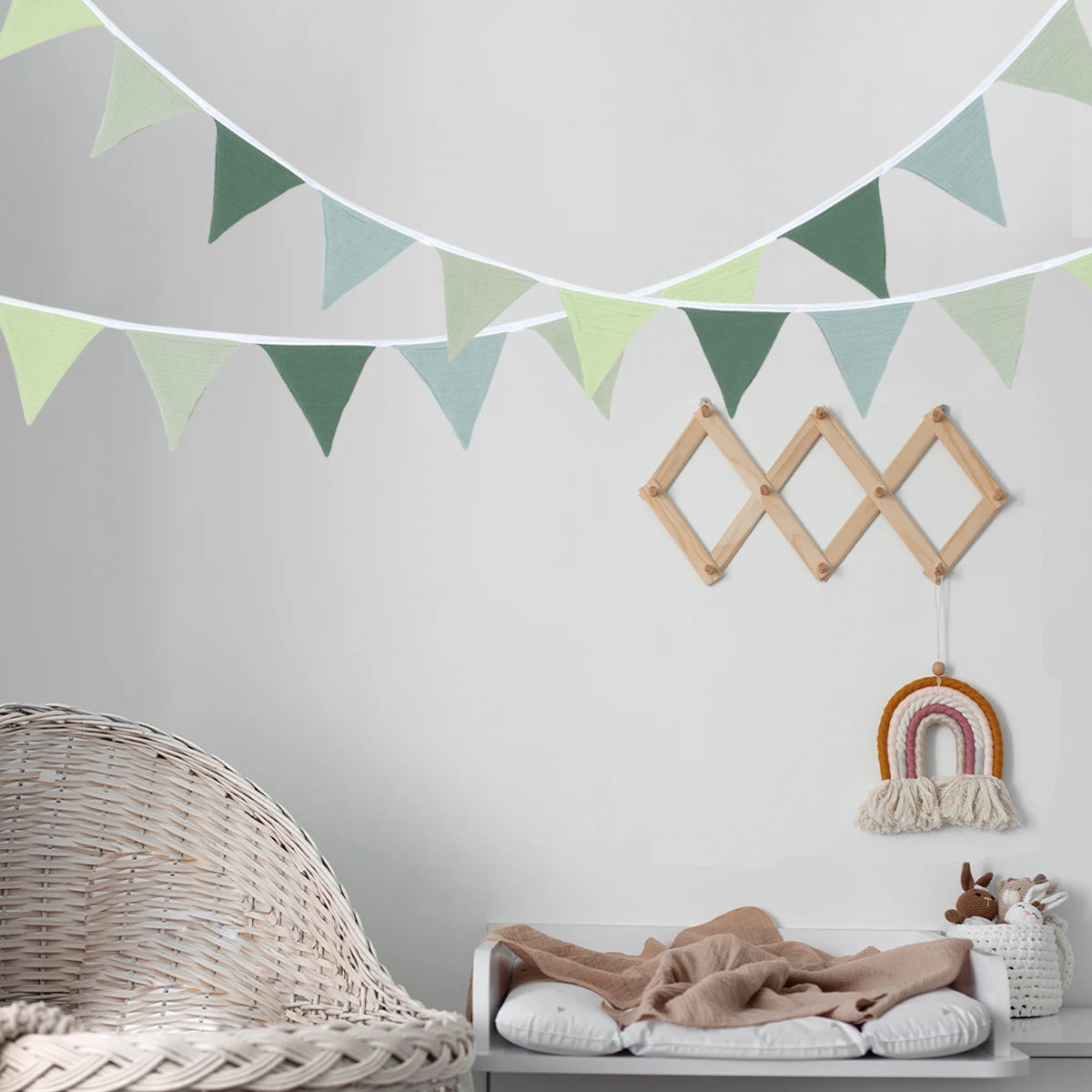 1 Set Sage Green Triangle Flags Bunting Boho-Chic Hanging Flag for Greenery Shower Classroom Wedding Birthday Party Decorations