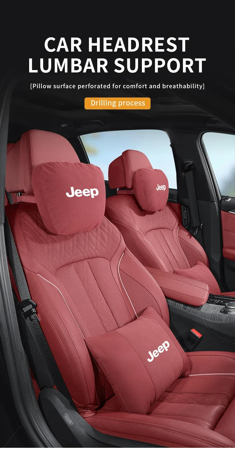 Car Suede Ventilate Headrest Seat Waist Cushion Pillow Jeep Wrangler Grand Cherokee Renegade Compass Gladiator Patriot Commander