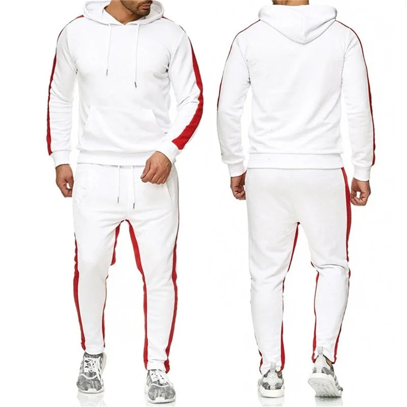 Men's 2 Piece Tracksuit Color Block Sweatsuit Stripes Casual Winter Long Sleeve Warm Moisture Wicking Breathable Sportswear Suit