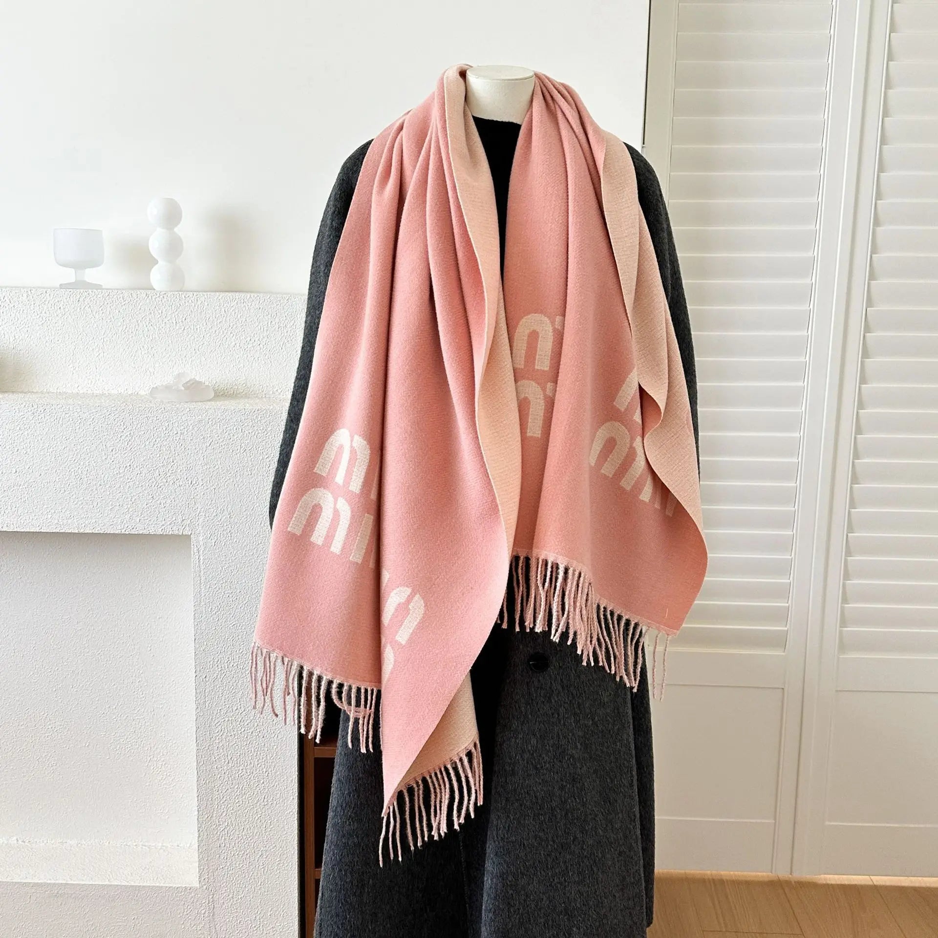Oversized Letter Print Shawl Scarf for Women Acrylic Wool Like Warm Thick Knit Wrap Scarf Blanket Scarf Versatile Fashion
