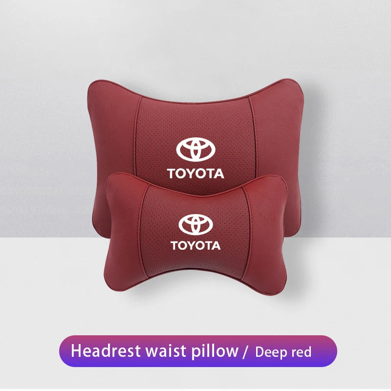 Leather Car Headrests Lumbar Pillows Auto Neck Pillows For Toyota Supra Aygo Prado RAV4 Hilux Yaris Corolla 4Runner Camry Avalon