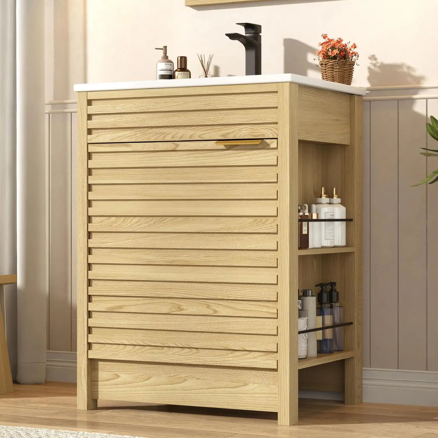 24 Inch Bathroom Vanity with Sink, Mid-Century Modern Bathroom Vanity with Storage Cabinet, Freestanding Bathroom, Customized
