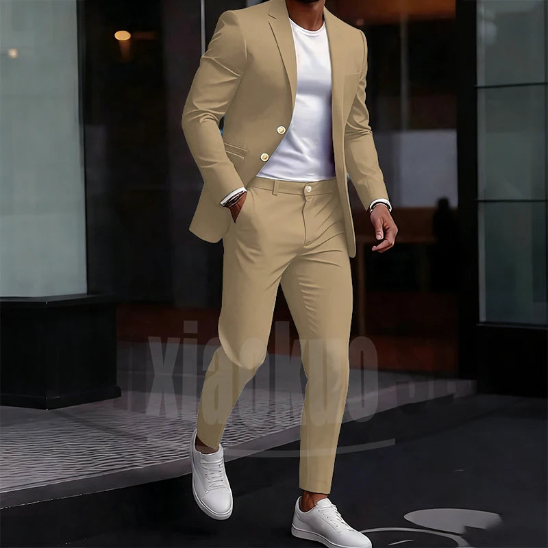 Men's Light Green Suit Set Single Breasted Casual Stylish Wear for Daily Party Fashion Solid Color Formal Male Suit 2 Piece