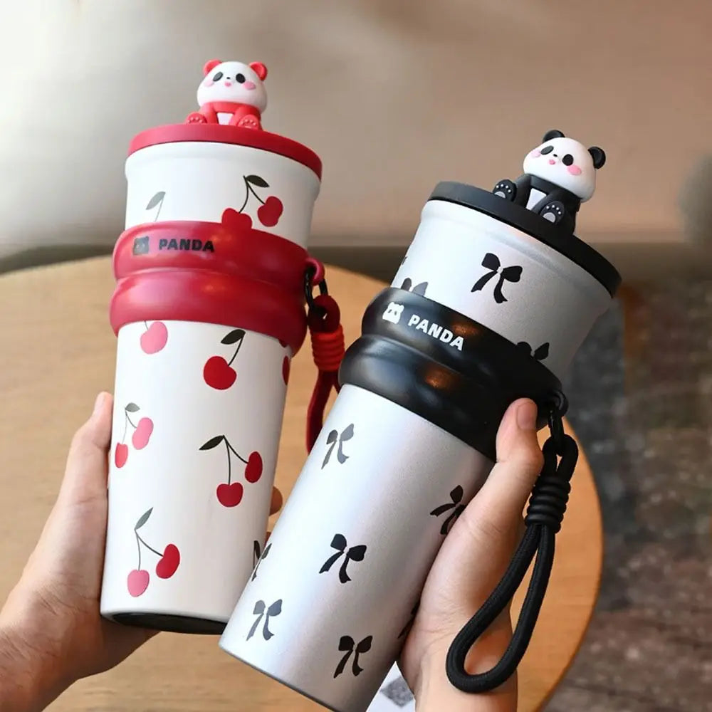 700ML Cartoon Panda Thermos Cup With Lifting Rope Gift Children Vacuum Cup 316 Stainless Steel Thermal Water Bottle