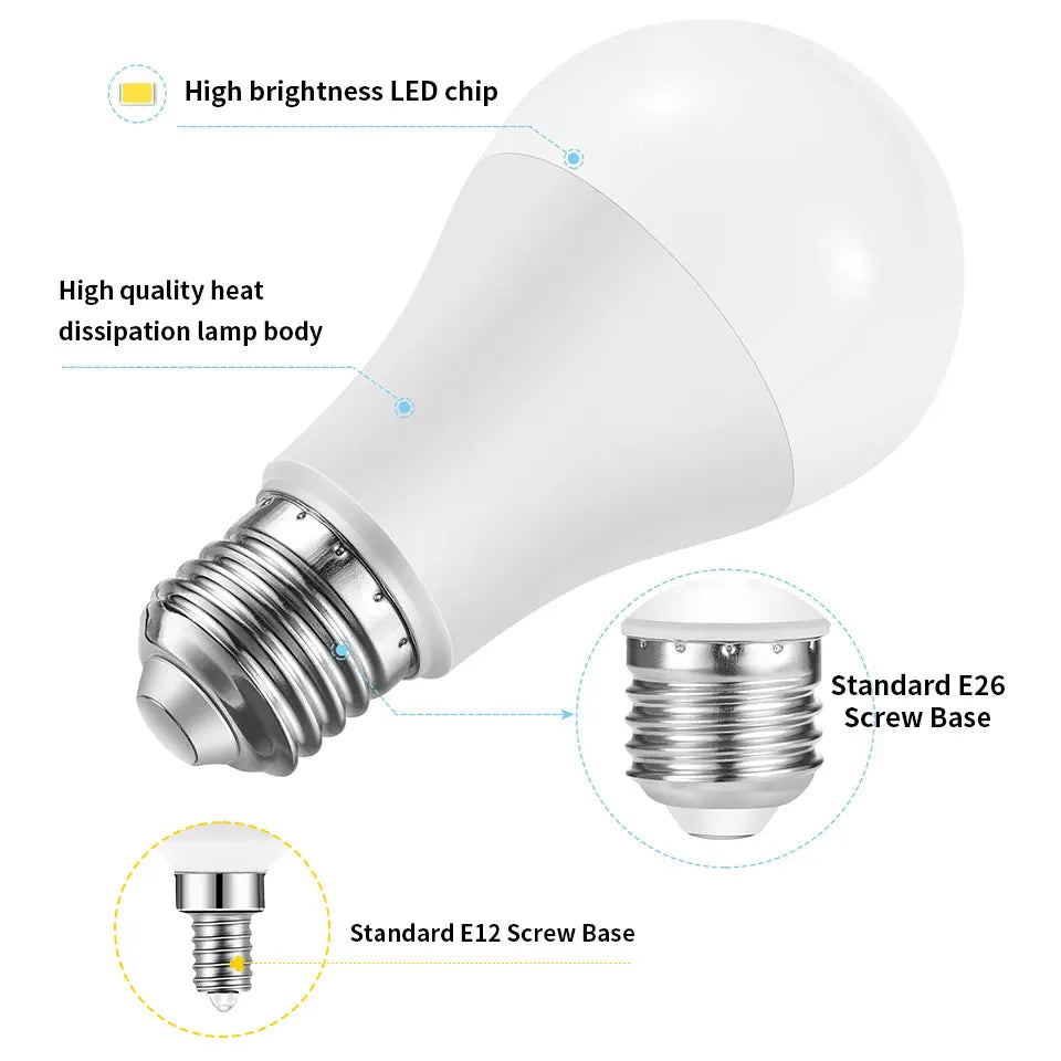 6pcs E26 E12 LED Bulb 20W 18W 15W 12W 9W 6W 3W Lampada LED Light AC 110V Bombilla Lighting Cold/Warm White Lamp For Home