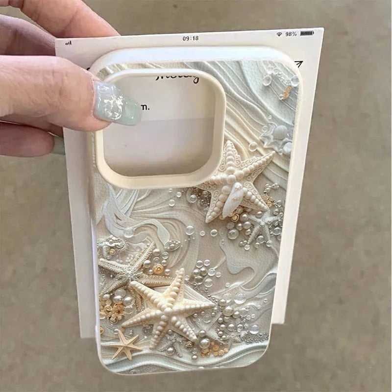 Starfish Pearl Decorated Print Phone Case For iPhone 16 Case iPhone 17 15 13 11 14 12 Pro Max 16 Plus XS X XR 16E Soft TPU Cover