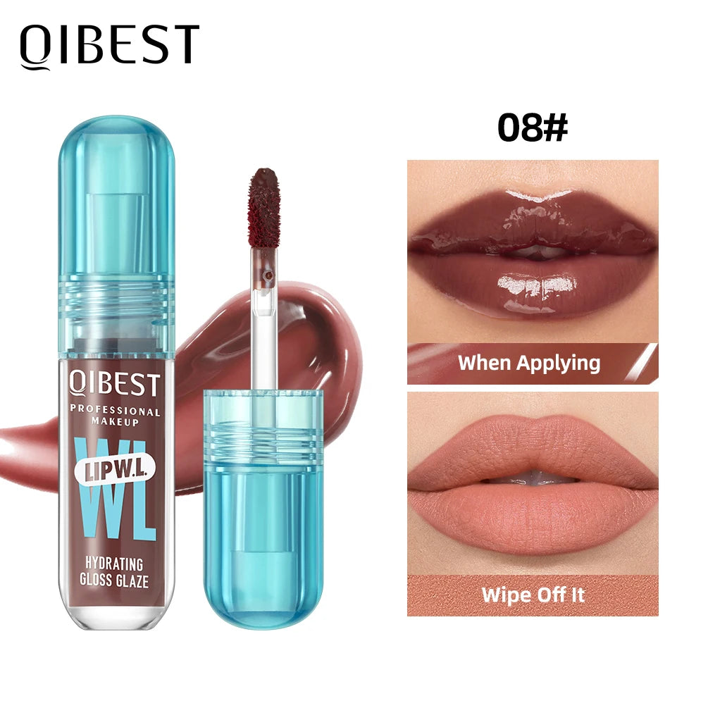 QIBEST Hydrating Crystal Lip Gloss Easy to Fade Mirror Water Glazed Lip Glaze Long Lasting Moisturizing Gloss Lip Tint Cosmetics