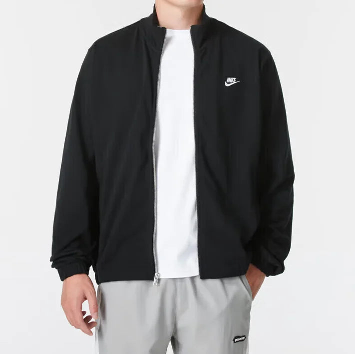 Nike's New Club Series Stand-Up Collar Knit Zipper Outdoor Running Men's Sports Jacket, Comfortable and Skin-Friendly, Stylish Fitness Training Jacket, Cool Black Versatile Trendy Street Style Casual Top, Recommended for Goin