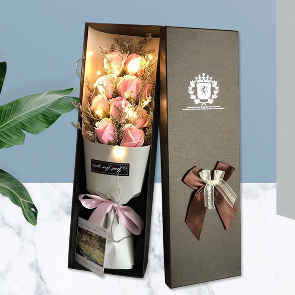 1Pc Creative Valentine's Day Mother's Day Birthday Party Rose Flower Gifts Handmade 11 Rose Soap Bouquet Little Bear Gift Box