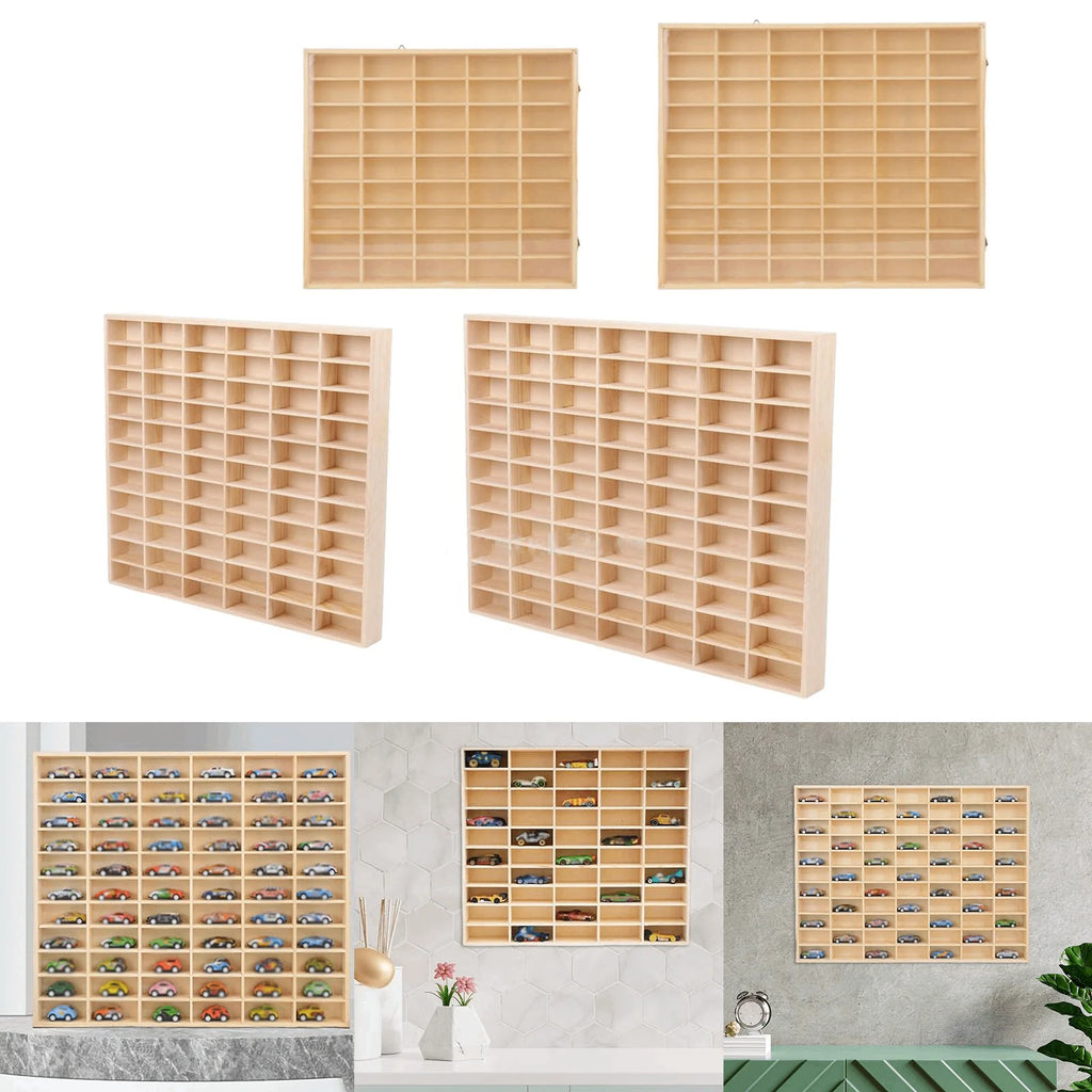 Wooden Multi-Grid Box Car Storage Display Box Hand-Held Storage Box Multi-Layer Display Cabinet Wall Toy Display Rack Stand