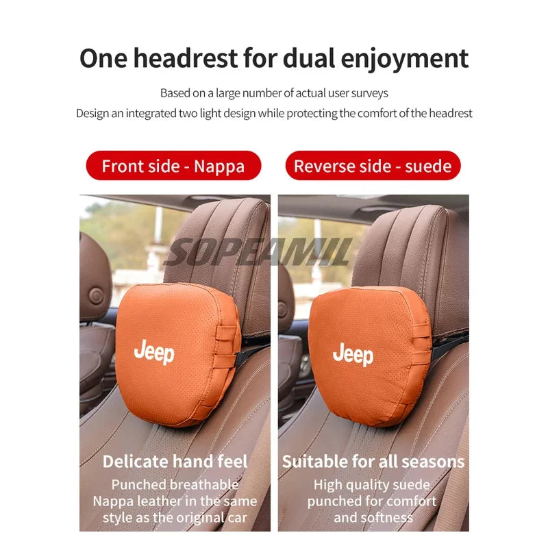 Car Suede Leather Headrest Seat Waist Cushion Pillow Jeep Patriot Commander Renegade Compass Grand Cherokee Wrangler Gladiator