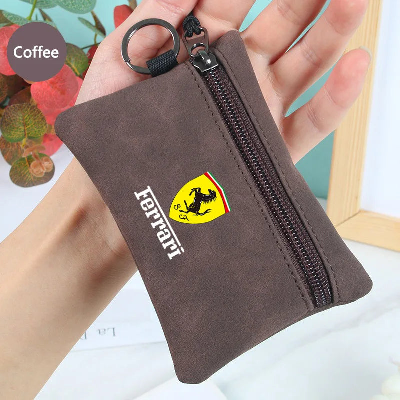 Portable Suede Car Key Bag Zipper Wallet Card Coins Pouchs For Ferrari GTO 288 812 Stradale Roma Spider SF90 F430 Enzo LaFerrari