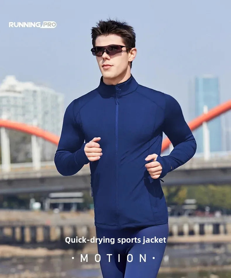 Men's Sport Jacket Quick Dry Fitness Clothes Casual Running Stand Collar Training Suit Flocking Milk Silk Running Outerwear