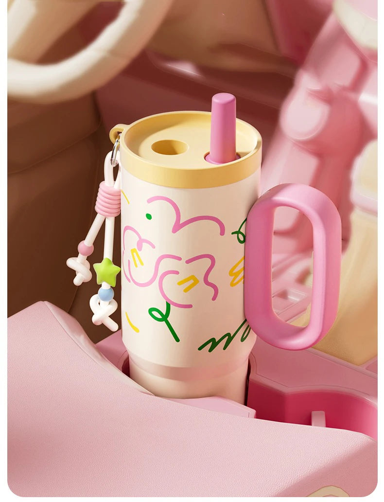 COOKER KING Spot Goods Vacuum Cup Thermal Mug Straw Insulated Ice Cup Car Thermal Mug with Handle Stylish Insulated Coffee Cup