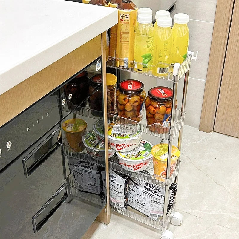 Mobile Storage Rack Trolley Organizer With Wheels Acrylic Narrow Slit Storage Cabinet Bathroom Home Multi-layer Organizer