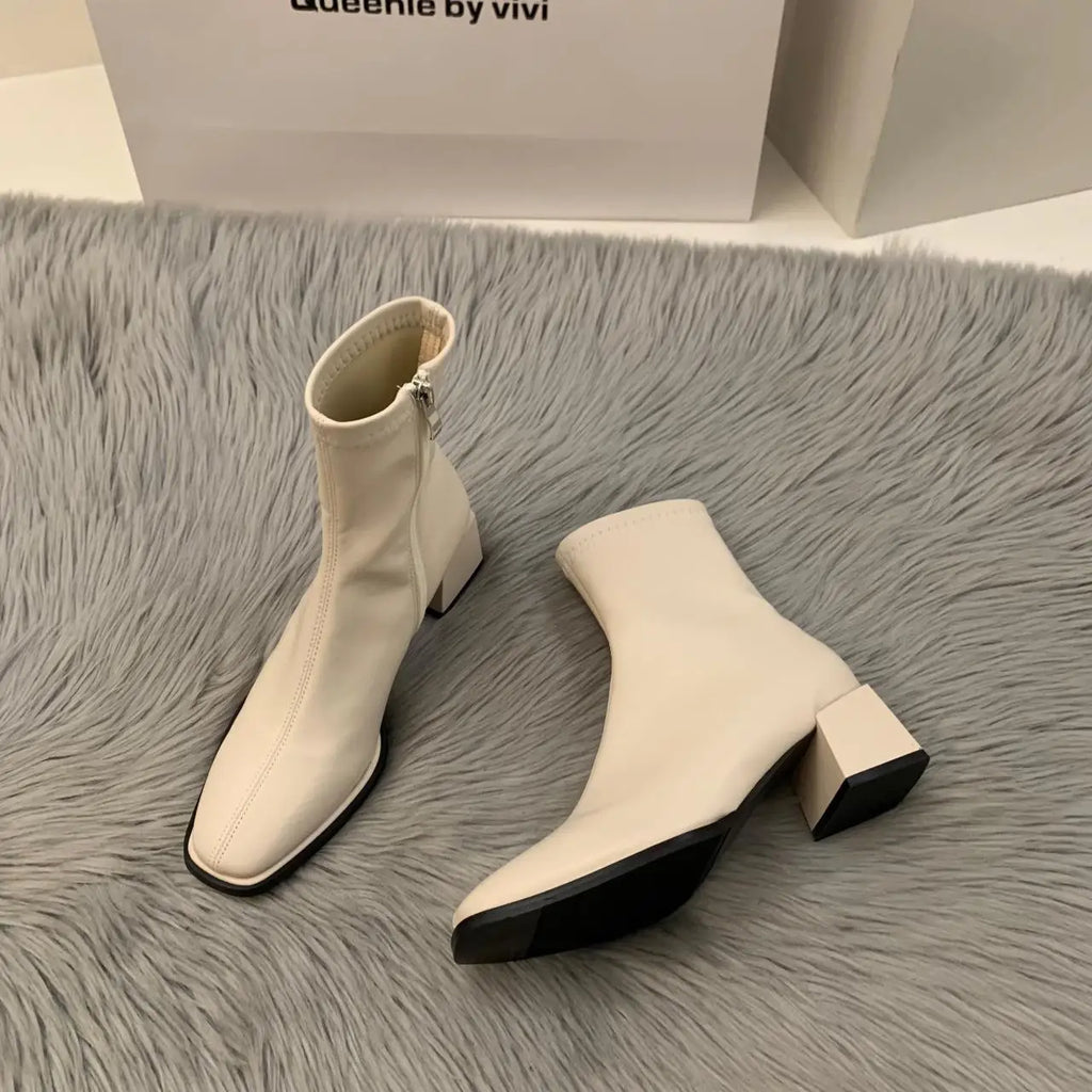 Women's High Heel Leather Boots ort Faion Boots Street Sle Me  PU Upper Spring Autumn Season Thi Heel