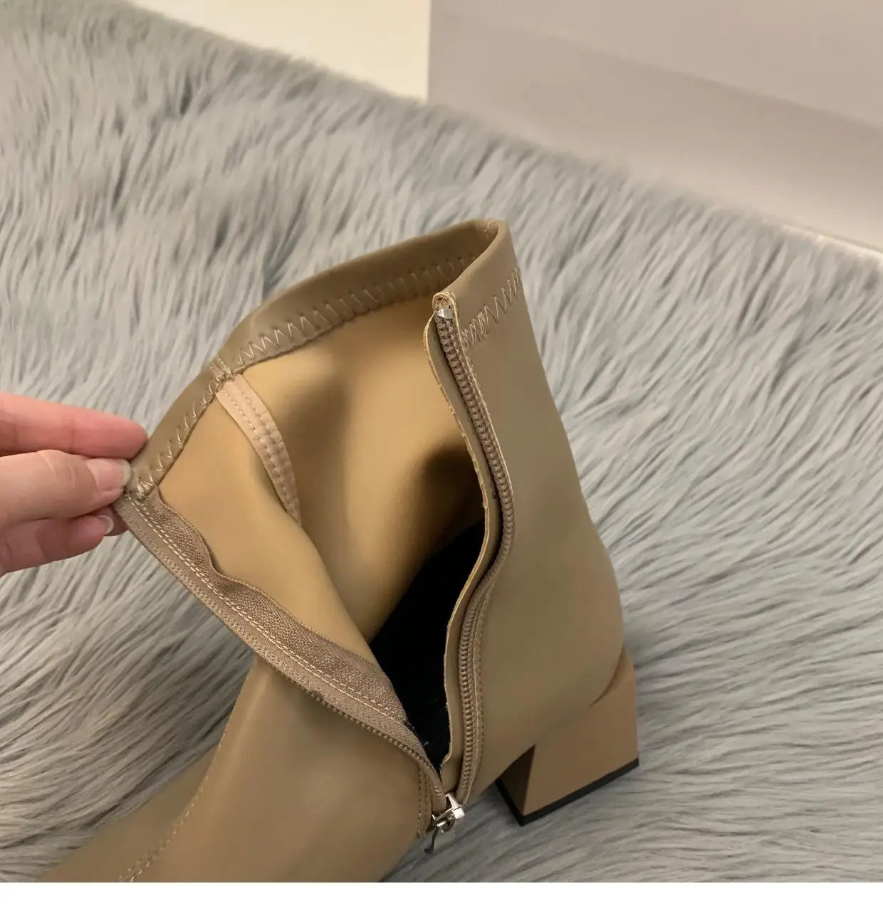 Women's High Heel Leather Boots ort Faion Boots Street Sle Me  PU Upper Spring Autumn Season Thi Heel