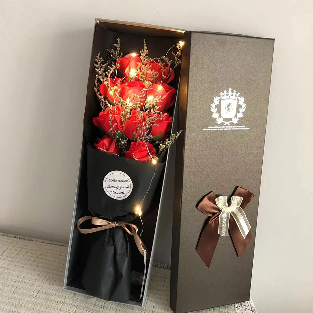1Pc Creative Valentine's Day Mother's Day Birthday Party Rose Flower Gifts Handmade 11 Rose Soap Bouquet Little Bear Gift Box
