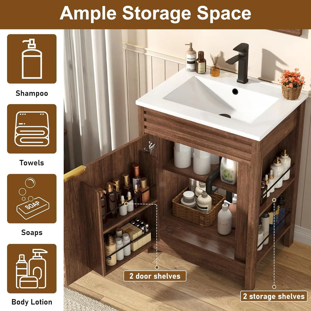 24 Inch Bathroom Vanity with Sink, Mid-Century Modern Bathroom Vanity with Storage Cabinet, Freestanding Bathroom, Customized
